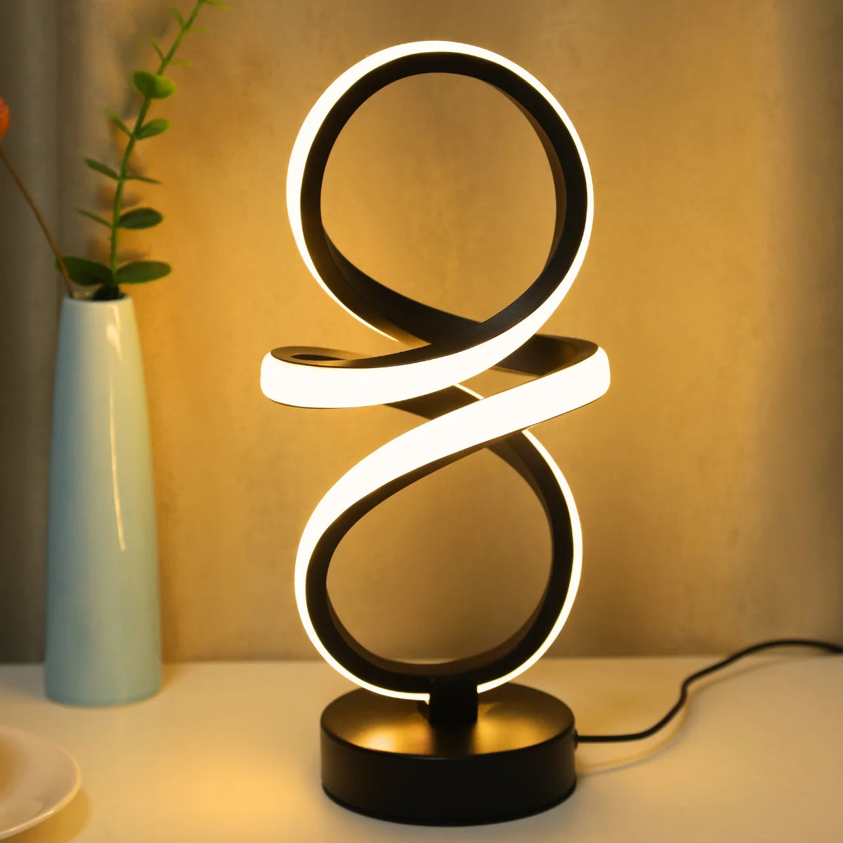Spiral LED Table Night Light – 3-Color USB Desk Lamp
