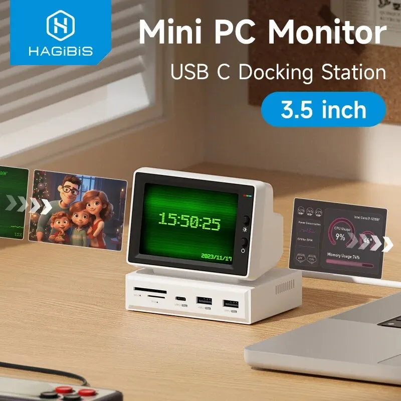 3.5 Inch IPS Mini PC Performance Monitor with USB-C Hub