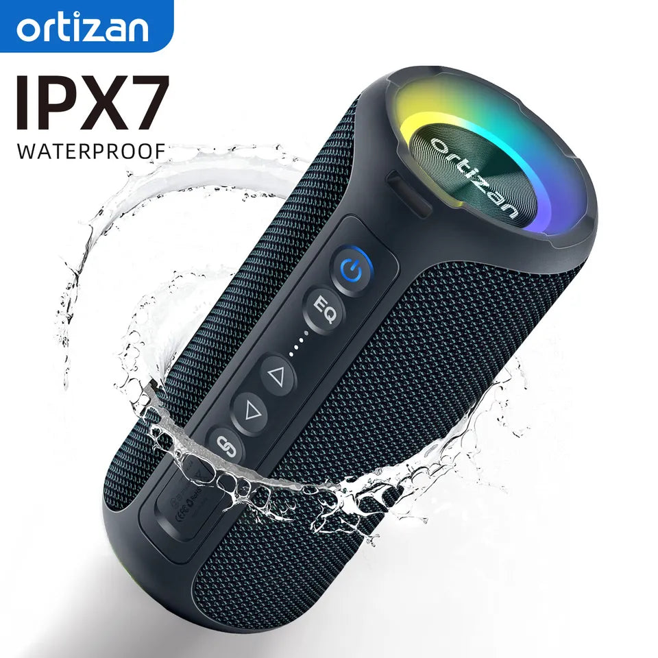 40W Portable Bluetooth Speaker – Deep Bass, IPX7, LED Light