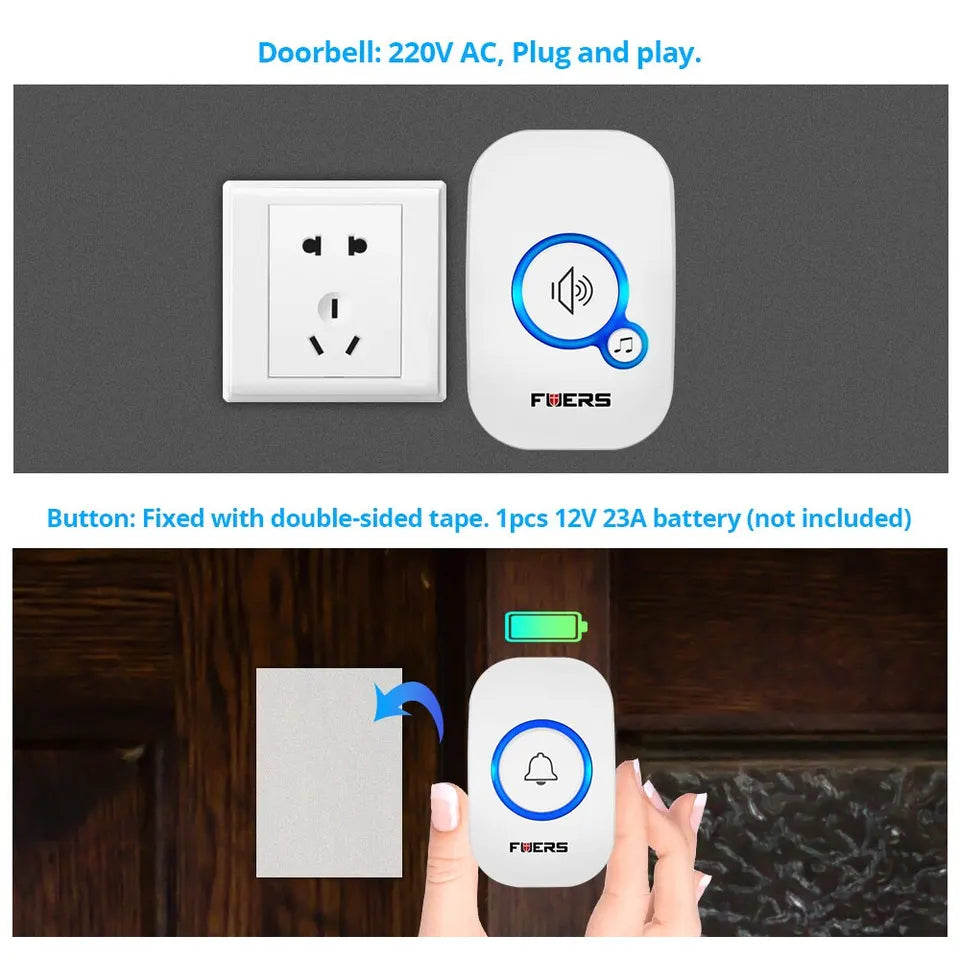Wireless Doorbell Chime – Waterproof, 32 Melodies & Alarm