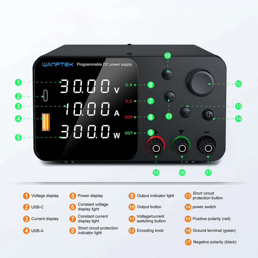 Adjustable DC Bench Power Supply 30V 10A – Digital Display