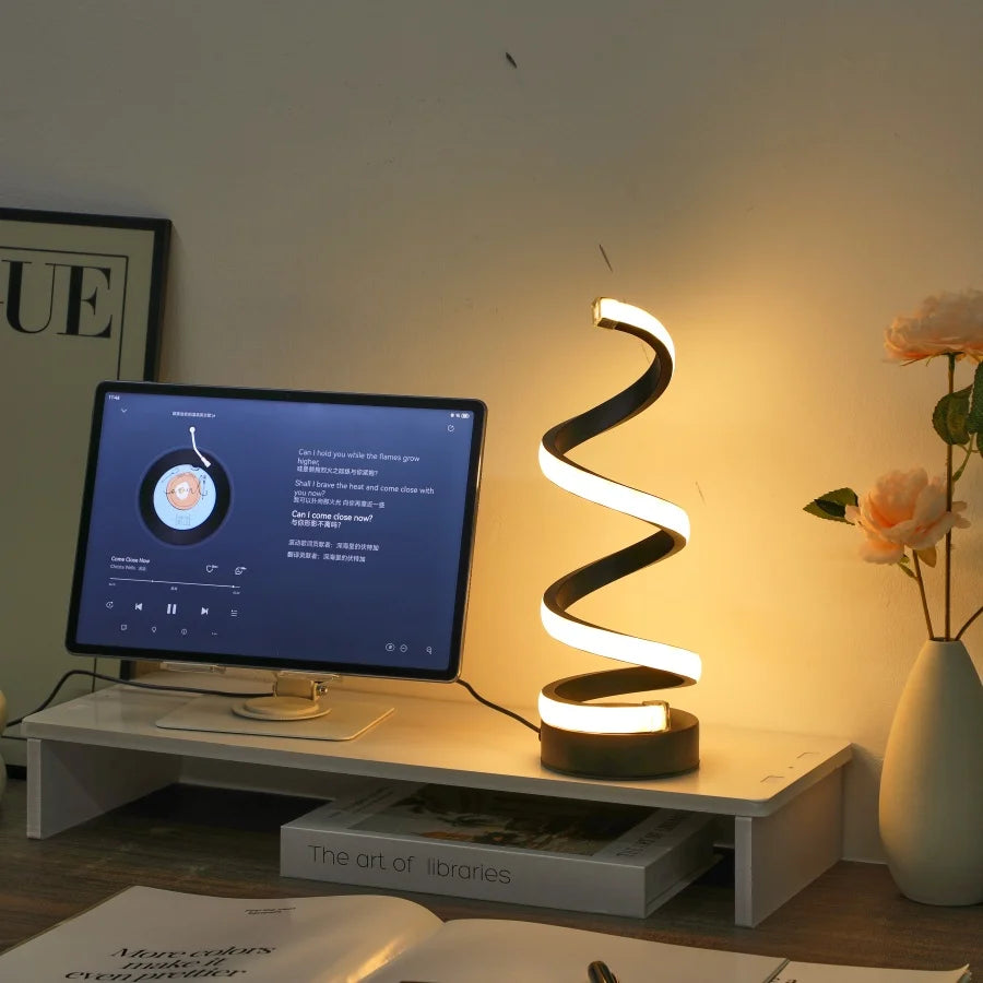Spiral LED Desk Lamp With USB – 3-Color Dimmable Light