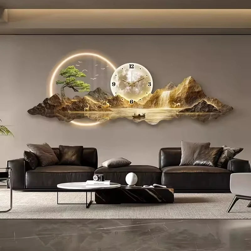 LED Wooden Wall Clock Lamp – Modern Silent Decor