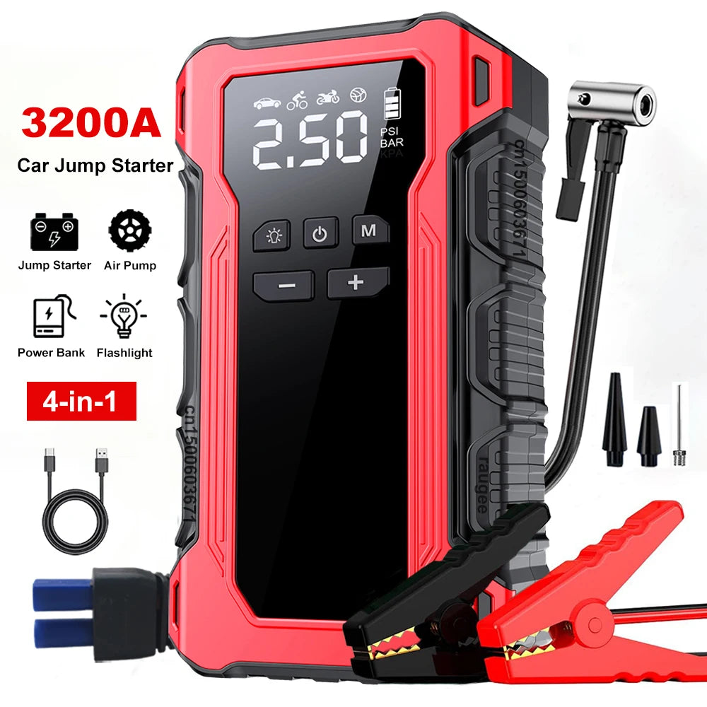 3200A Car Jump Starter with Air Pump – 4-in-1 Power Bank