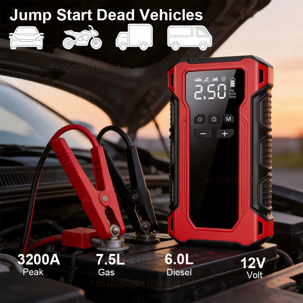 3200A Car Jump Starter with Air Pump – 4-in-1 Power Bank