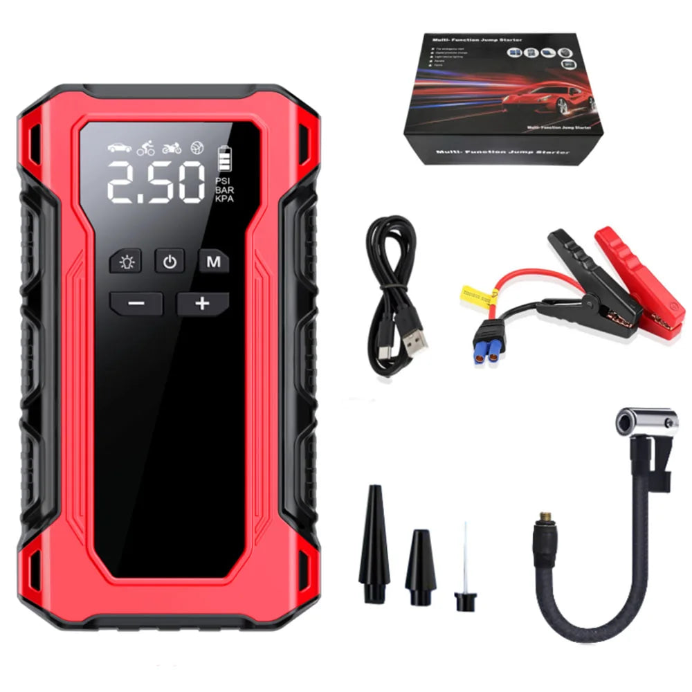 Red Color 3200A Car Jump Starter with Air Pump – 4-in-1 Power Bank