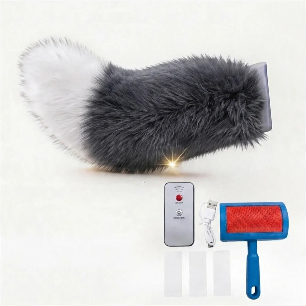Grey Color Name Electric Plush Wagging Tail Ornament For Cars & Motorcycles