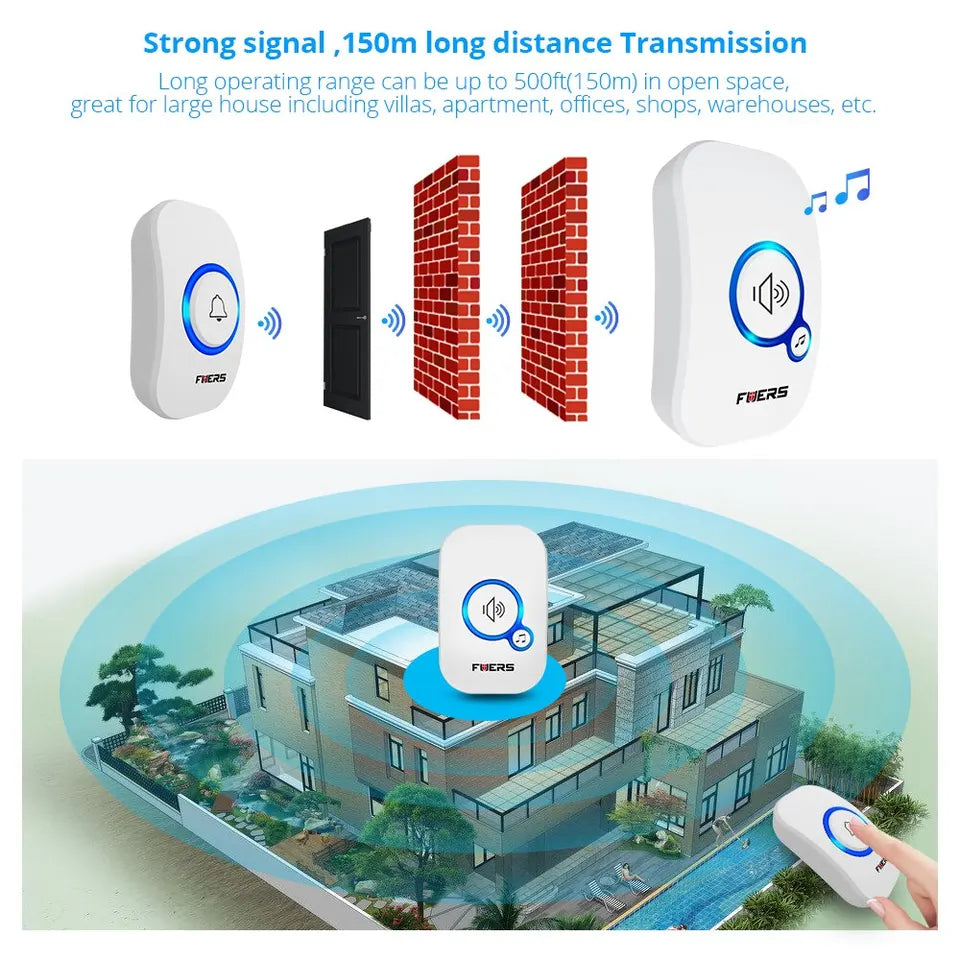 Wireless Doorbell Chime – Waterproof, 32 Melodies & Alarm