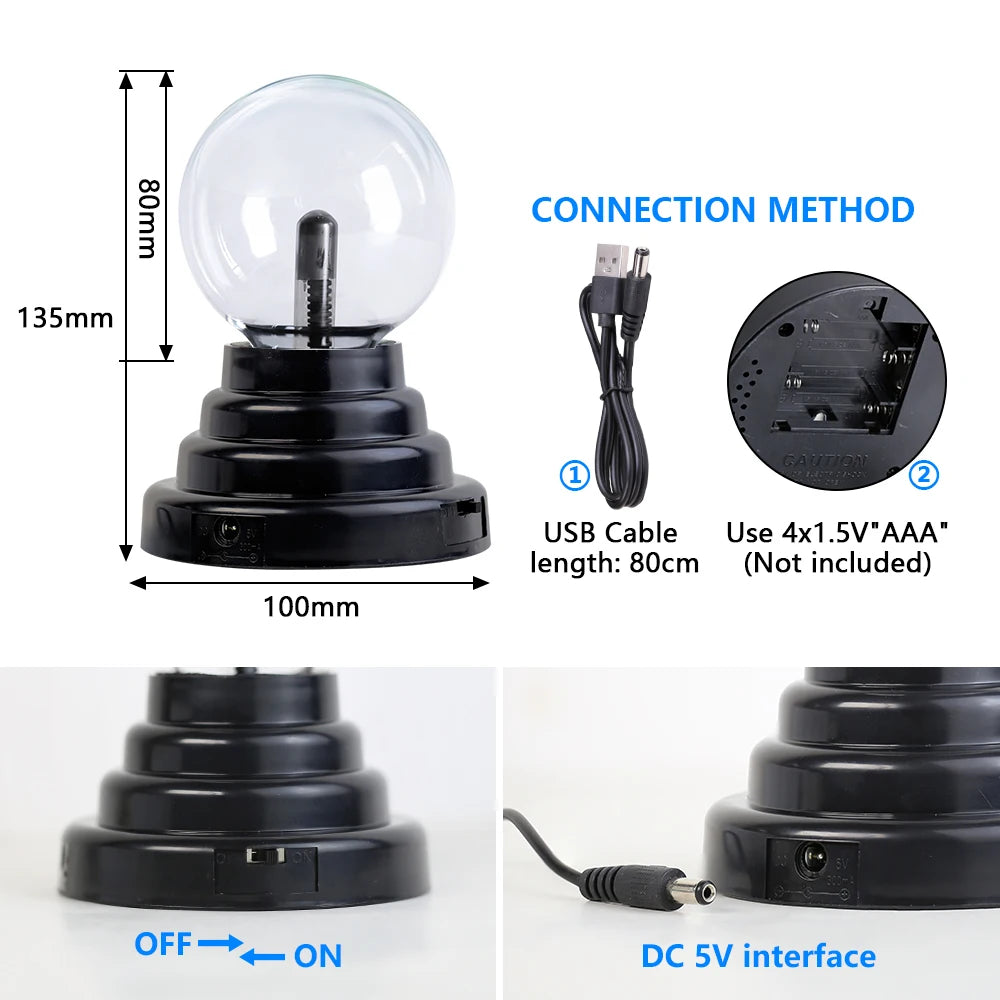Glass Plasma Ball Lamp LED Electric Touch Light