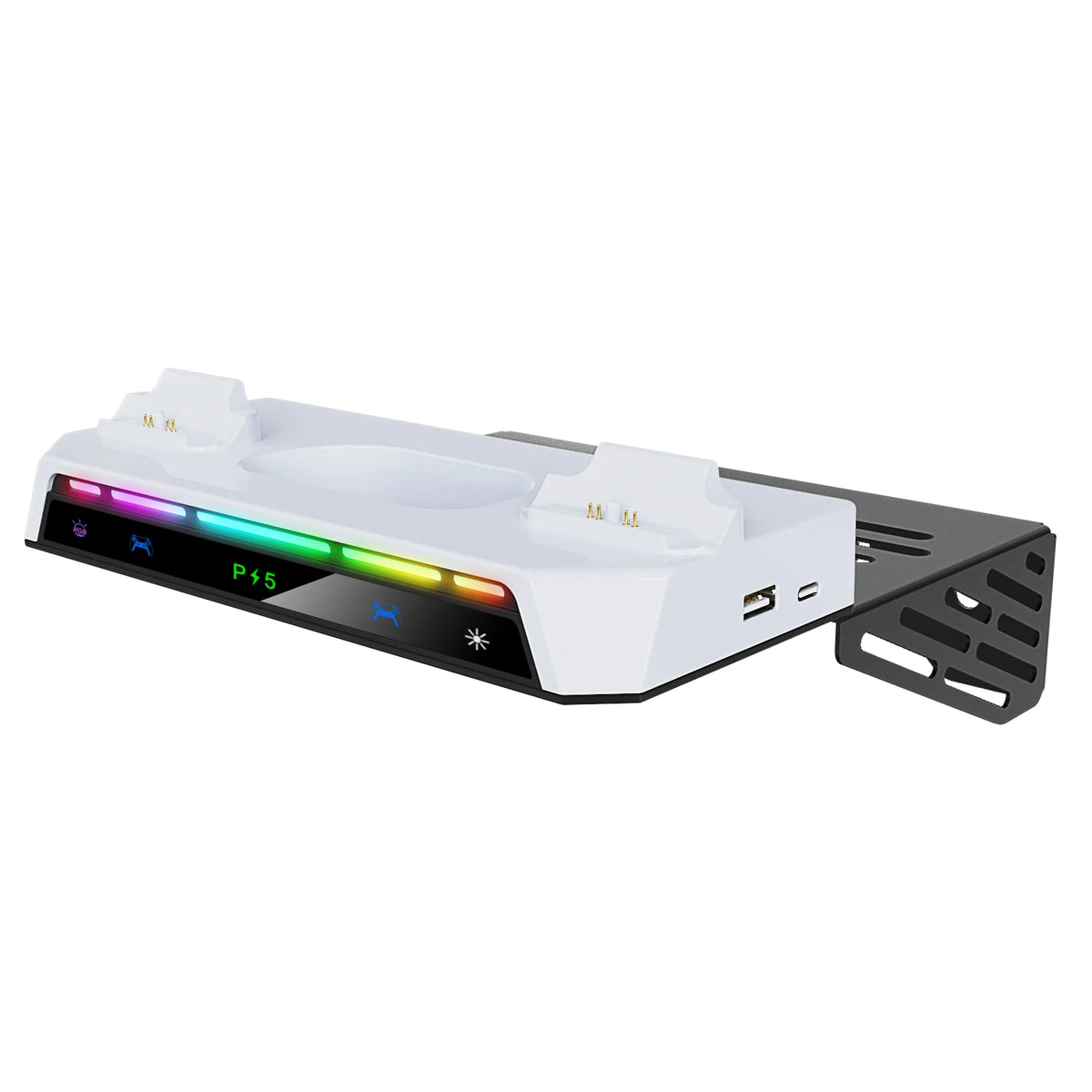 Black Color Wall Mount Stand for PS5 with Dual Charger & RGB Lights