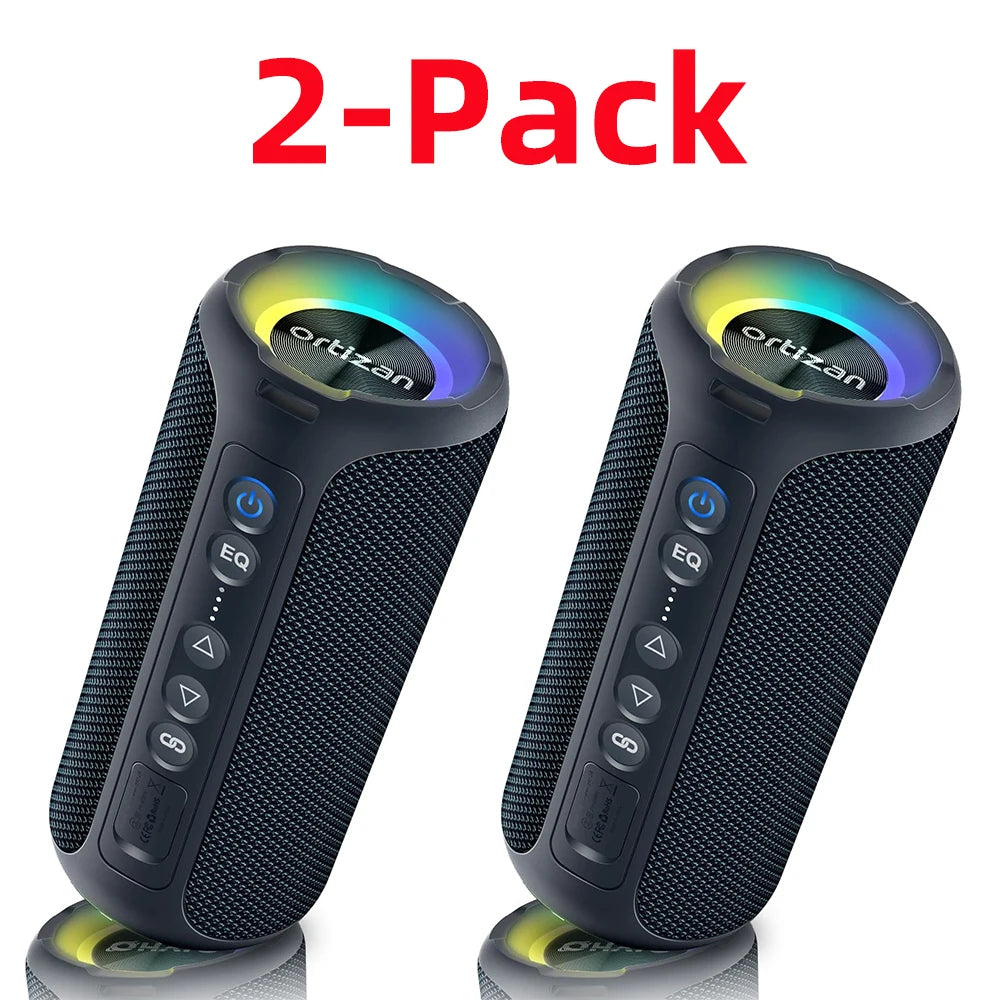 2 Pack Navy Black Color 40W Portable Bluetooth Speaker – Deep Bass, IPX7, LED Light