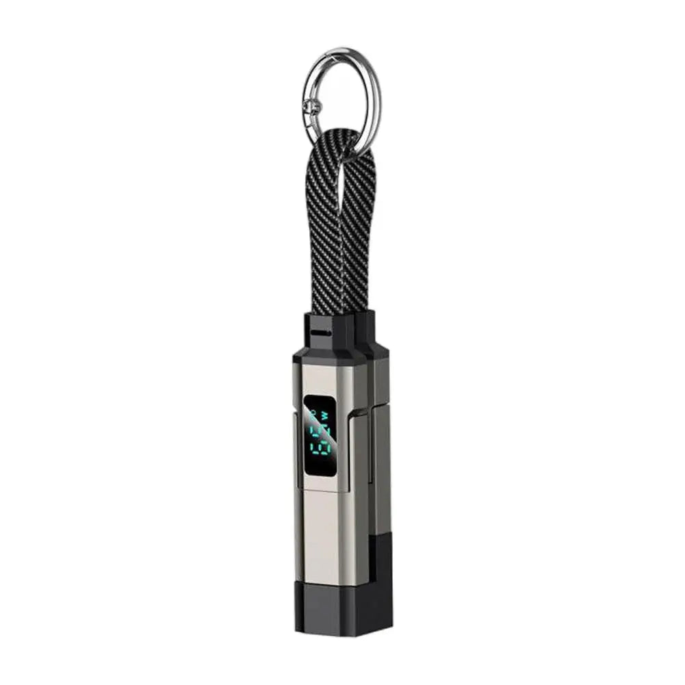 Black Color 65W 4-in-1 Keychain Charging Cable With Power Display