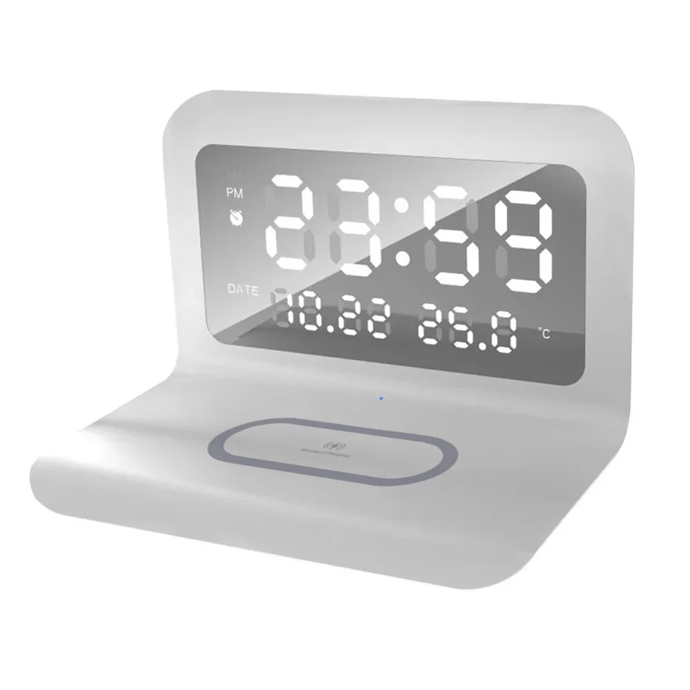 White no cable Color 30W Wireless Charging Alarm Clock with LED Temperature Display
