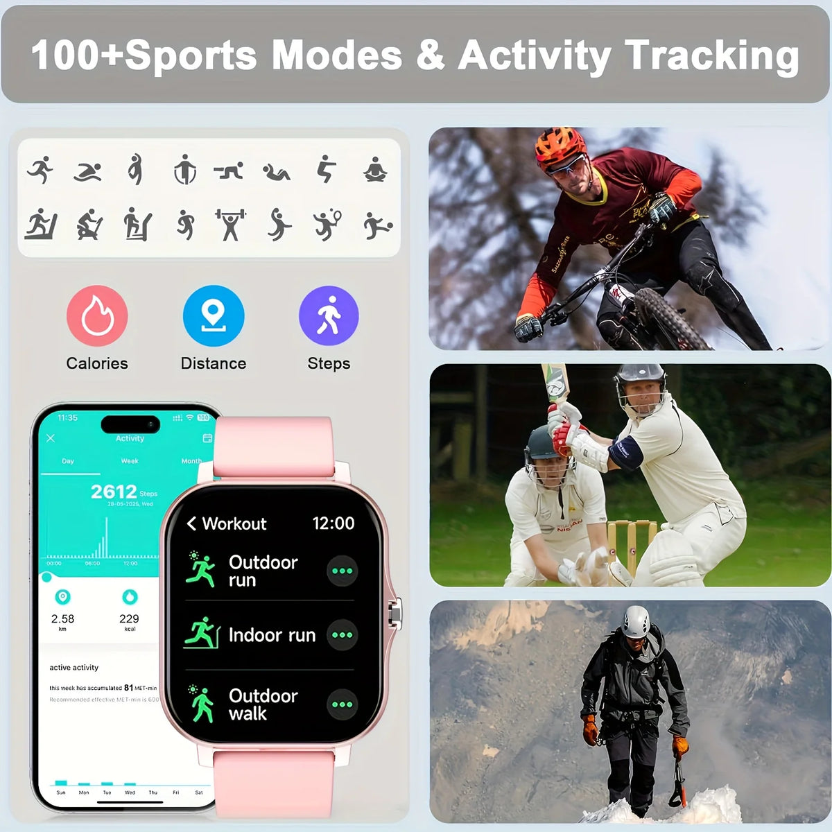 1.83" Full Touch Smartwatch With Call & Sleep Tracking