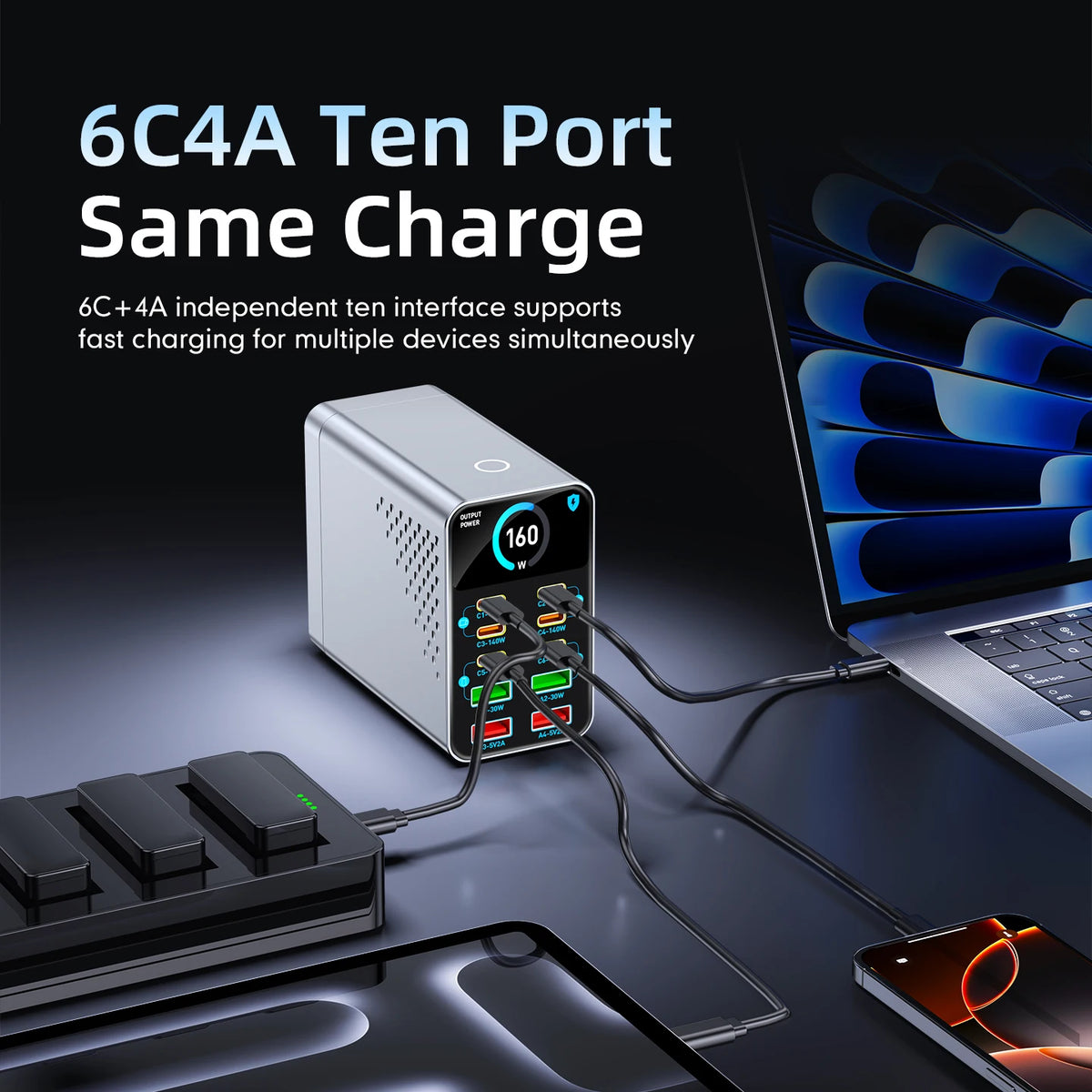 10‑Port GaN USB-C Desktop Charger – 140W PD Hub