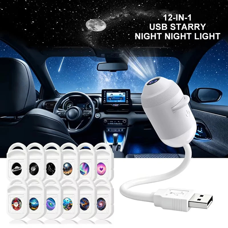 12Pcs Film Emitting Color USB Galaxy Projector Night Light – 360° Adjustable Atmosphere