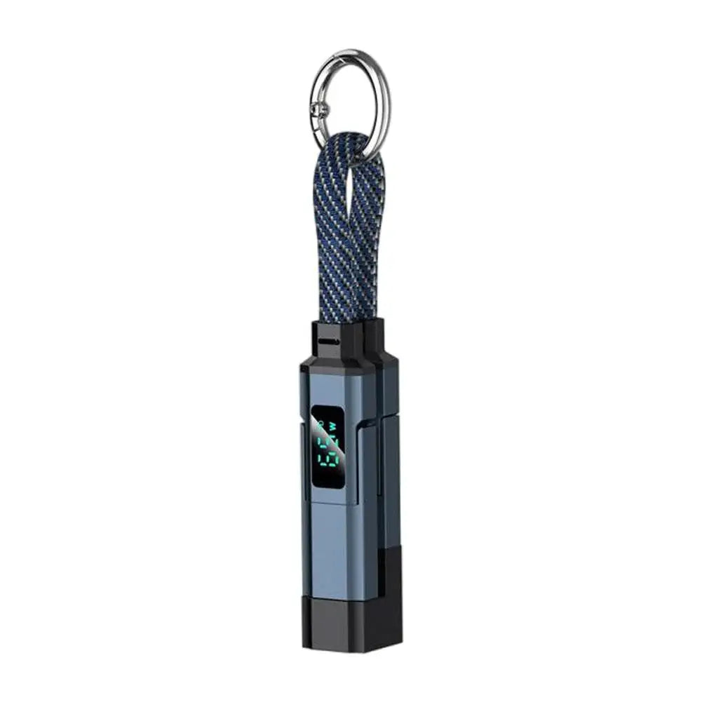 Blue Color 65W 4-in-1 Keychain Charging Cable With Power Display