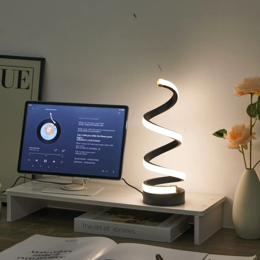 Spiral LED Desk Lamp With USB – 3-Color Dimmable Light