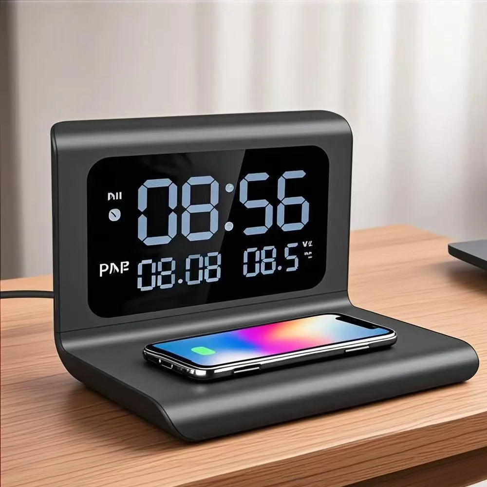 30W Wireless Charging Alarm Clock with LED Temperature Display