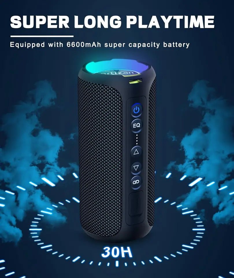 40W Portable Bluetooth Speaker – Deep Bass, IPX7, LED Light