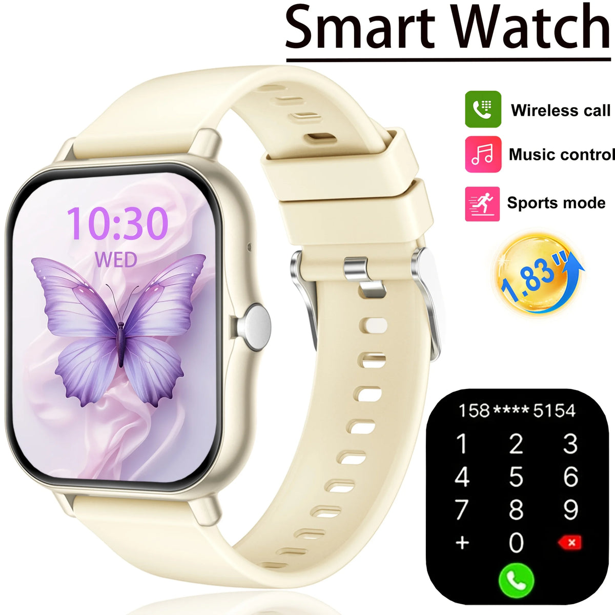 Golden Color 1.83" Full Touch Smartwatch With Call & Sleep Tracking