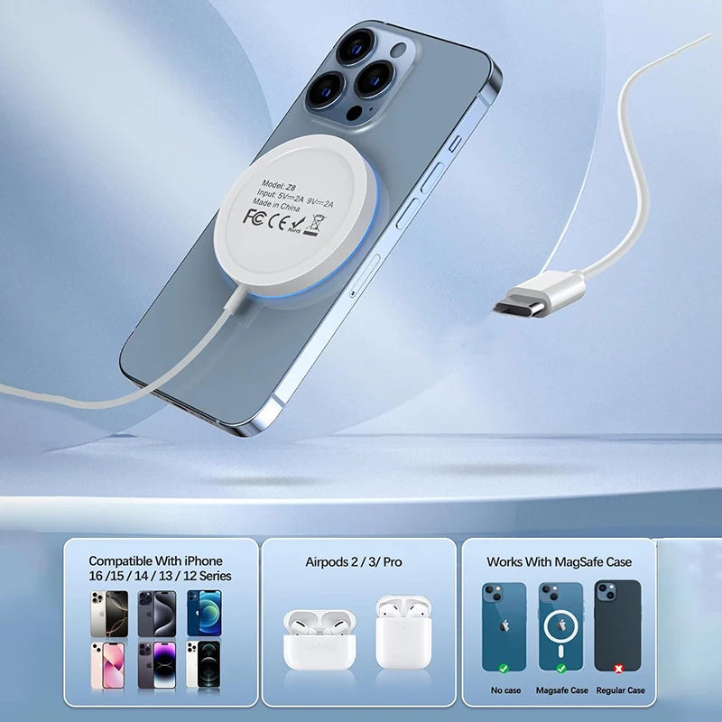 15W Magnetic Wireless Charger With USB-C Cable
