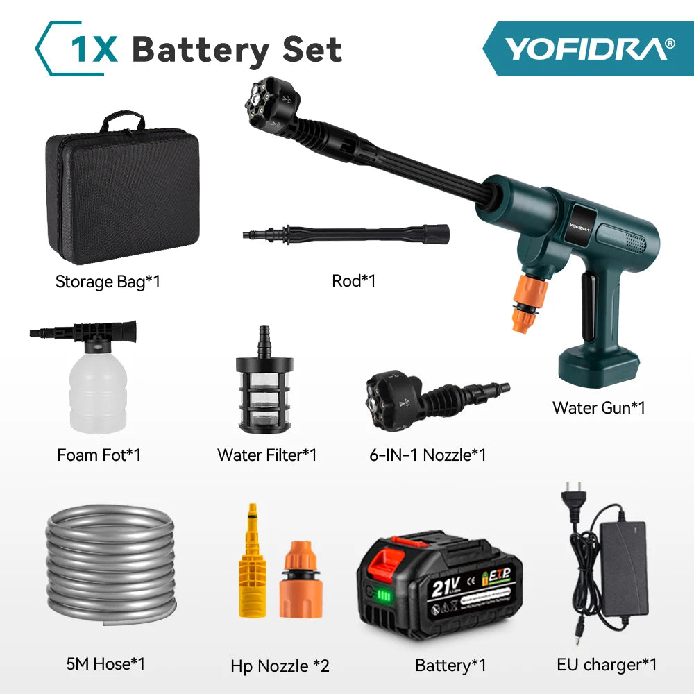 1 Battery Color Cordless Brushless Pressure Washer 200 Bar 6‑in‑1 Nozzle