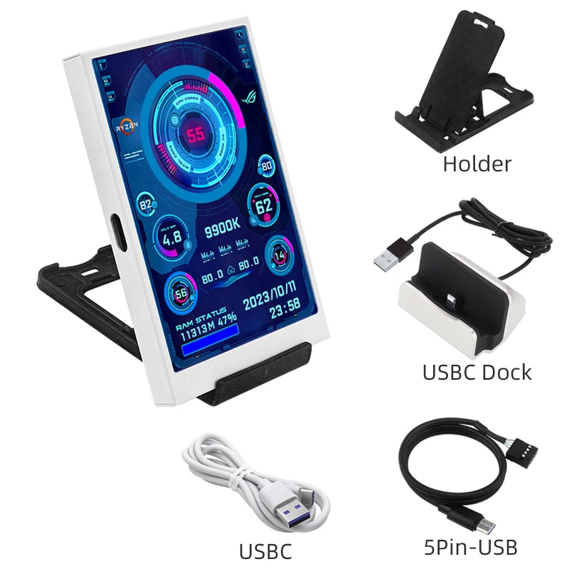 White-Dock Color 3.5" USB Type-C PC Performance Monitor Screen IPS