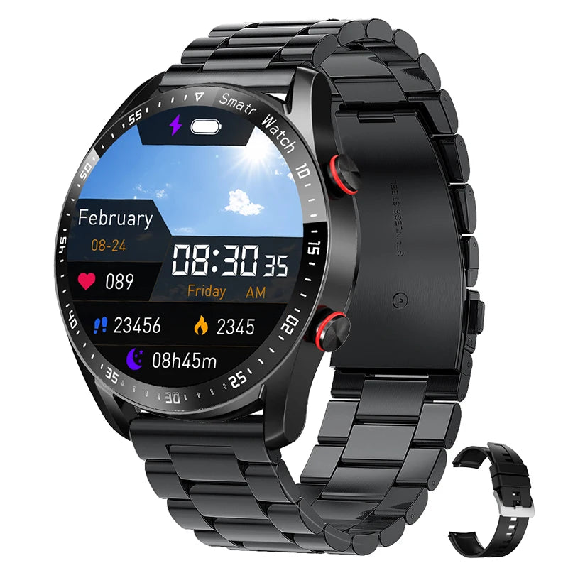 steel strip black Color Men’s Bluetooth Calling Smartwatch With Heart Rate
