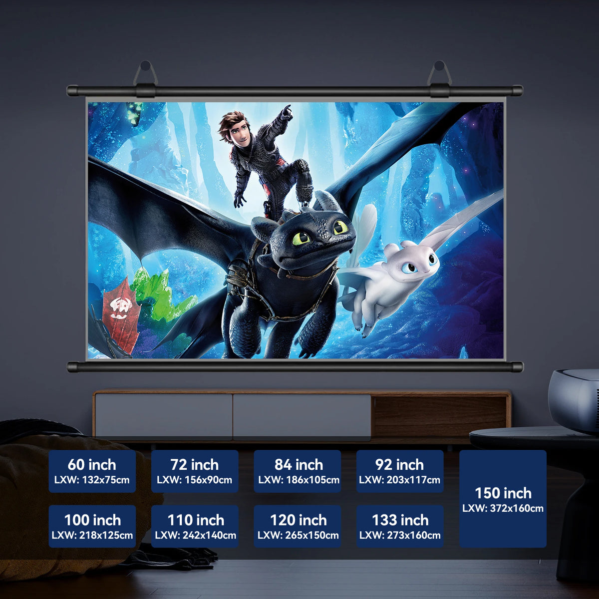 Glass Beaded HD Projector Screen 16:9 Wall Mounted
