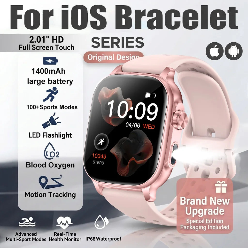 Pink Color Rugged AMOLED Smart Watch With GPS, Flashlight & Calls