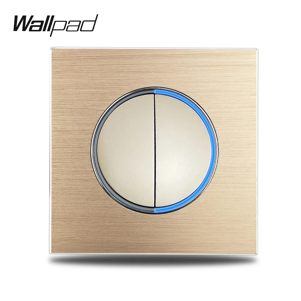 Gold 2 Gang Color Aluminum Wall Light Switch With Round LED Push Button