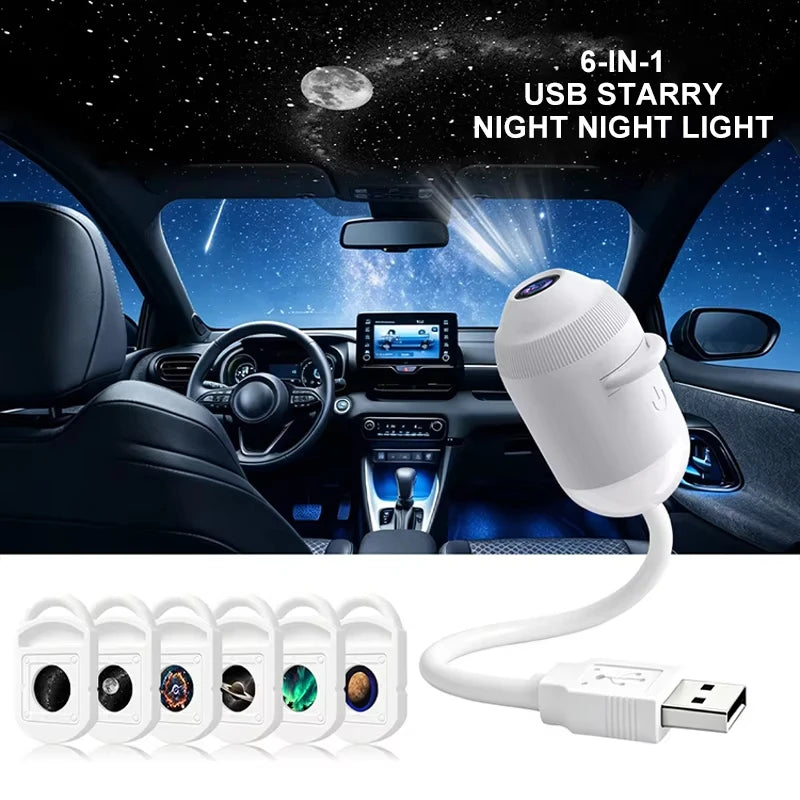 6Pcs Film Emitting Color USB Galaxy Projector Night Light – 360° Adjustable Atmosphere