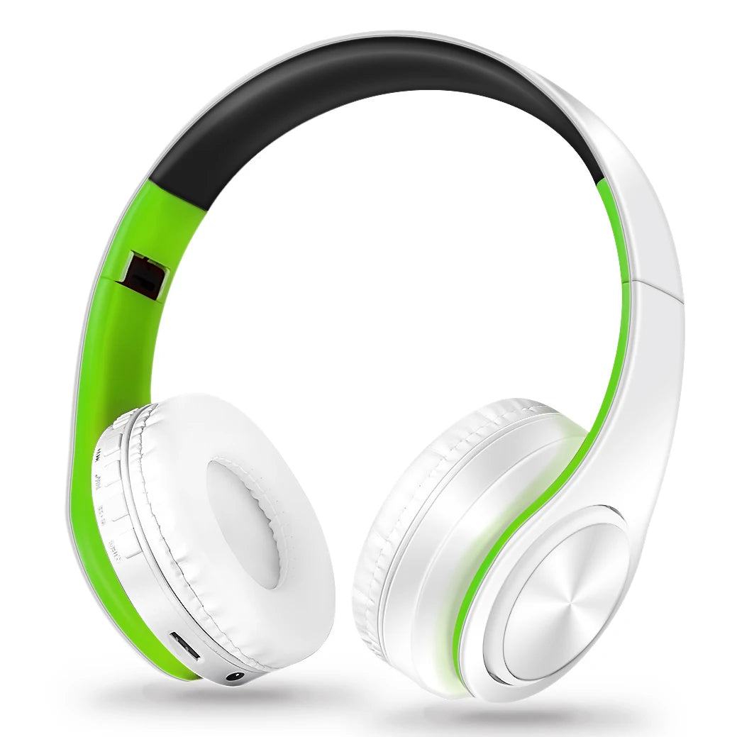 white green Color Bluetooth Over-Ear Headphones With Mic, FM And TF Card