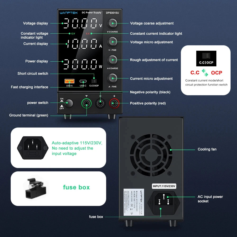 Adjustable DC Bench Power Supply 30V 10A – Digital Display