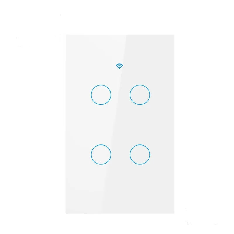 White 4 Gang Color WiFi Smart Touch Wall Light Switch – No Neutral, App Control