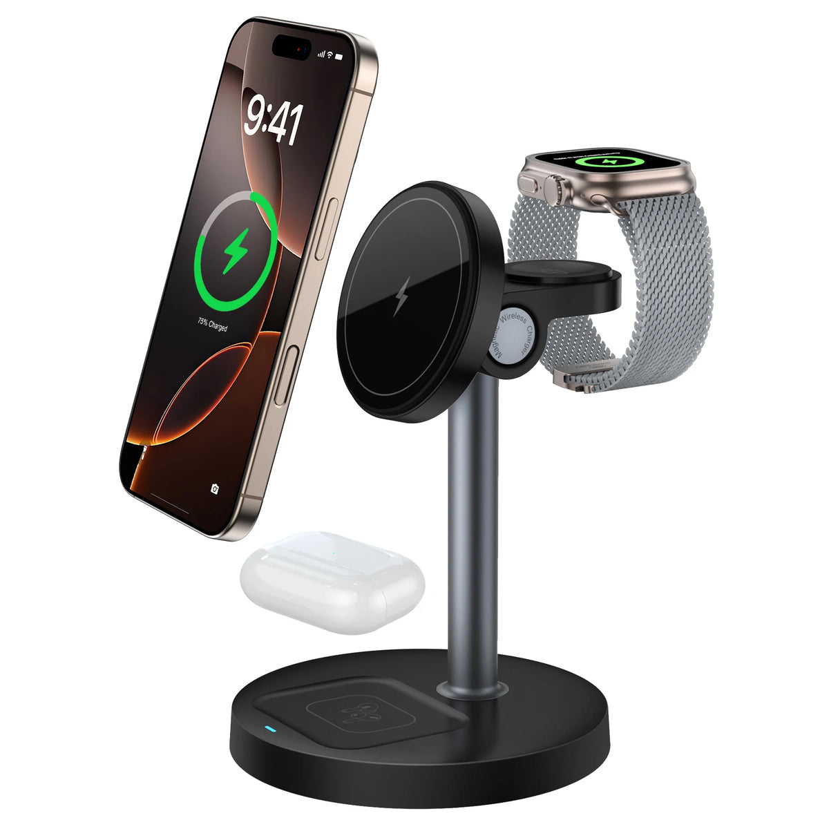 black Color 3-in-1 Magnetic Wireless Charging Stand For Apple Devices