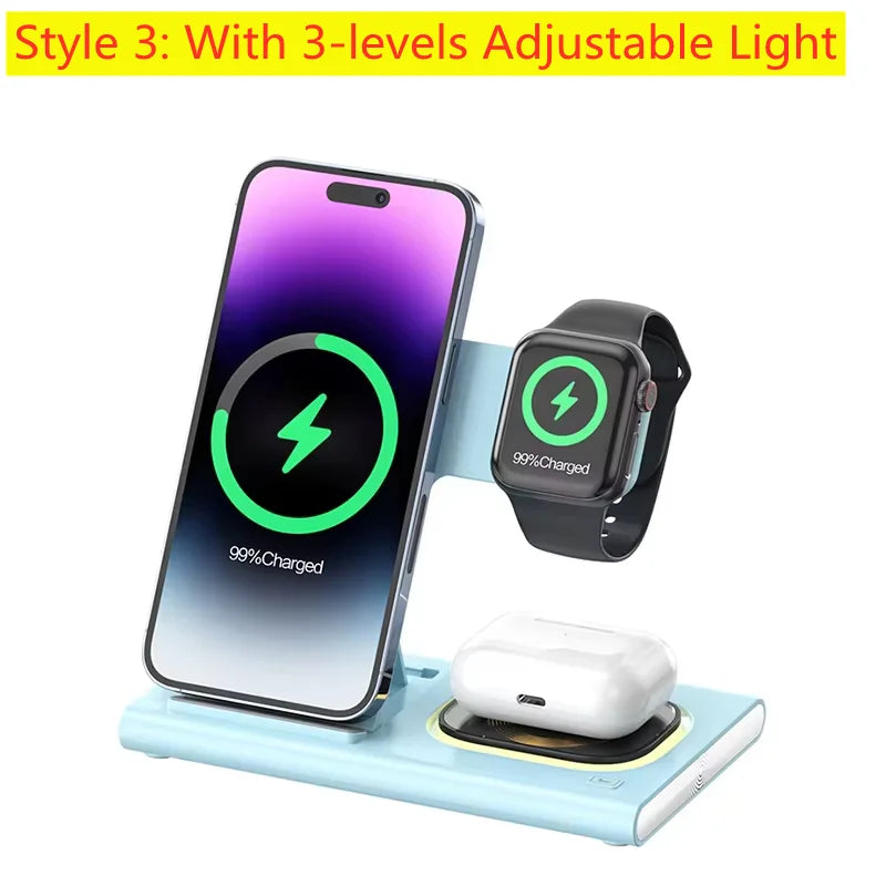 Style 3 with Light Color 3-in-1 Foldable Wireless Charging Station for Apple