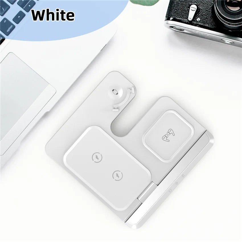 White 2 Color 3-in-1 Foldable Wireless Charging Stand for Qi Devices