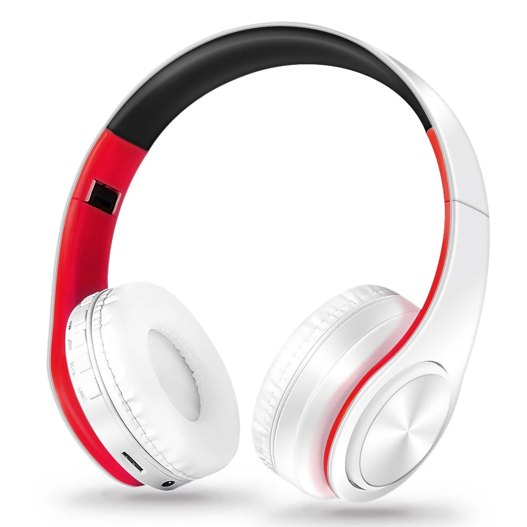 white red Color Bluetooth Over-Ear Headphones With Mic, FM And TF Card
