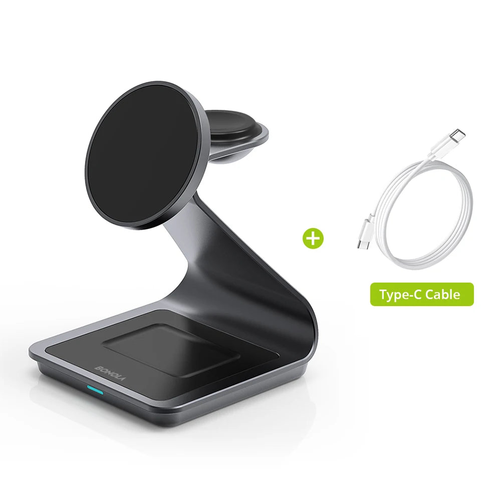 Black Color 3-in-1 Magnetic Wireless Charging Dock for Apple Devices
