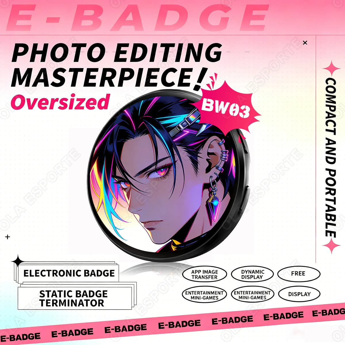 Bluetooth Digital Anime Badge – Dynamic Display Pin