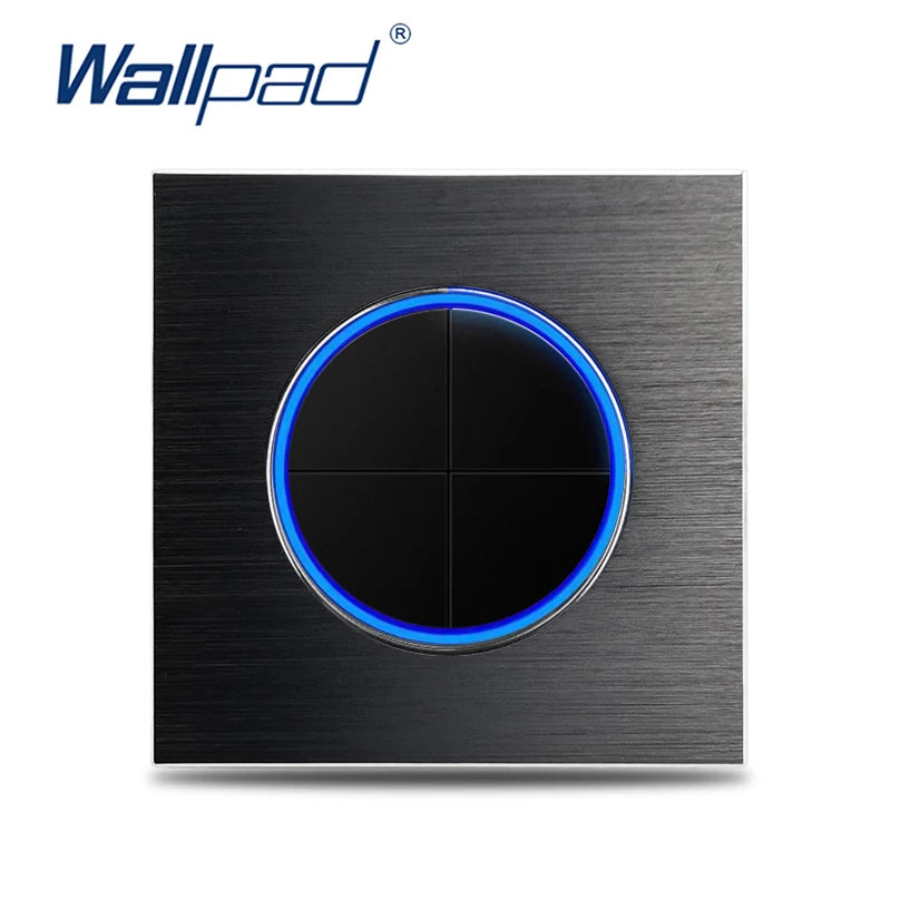 Black 4 Gang Color Aluminum Wall Light Switch With Round LED Push Button