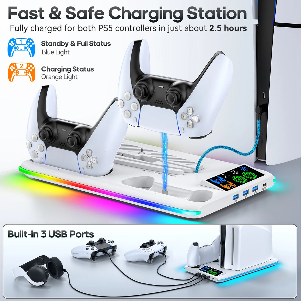 PS5 Cooling Stand With Dual Controller Charging Dock