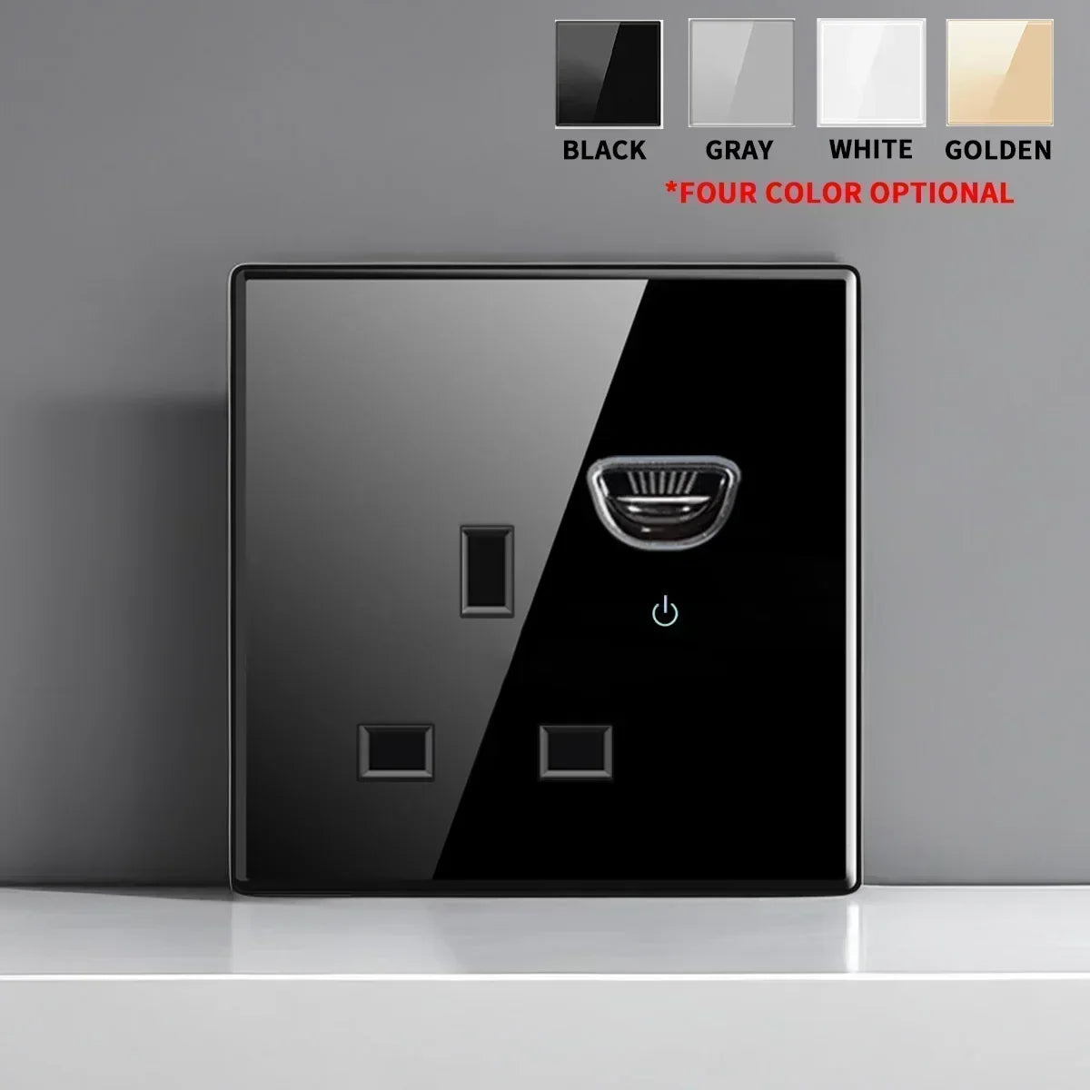 1Gang UK Socket Color Tempered Glass Wall Switch Socket with Indicator Light