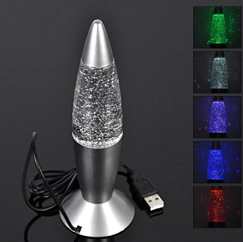 Light Grey Color LED Rocket Night Lamp – USB RGB Color-Changing Decor