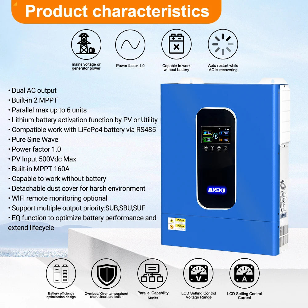 11KW 48V Hybrid Solar Inverter With Dual MPPT Controller