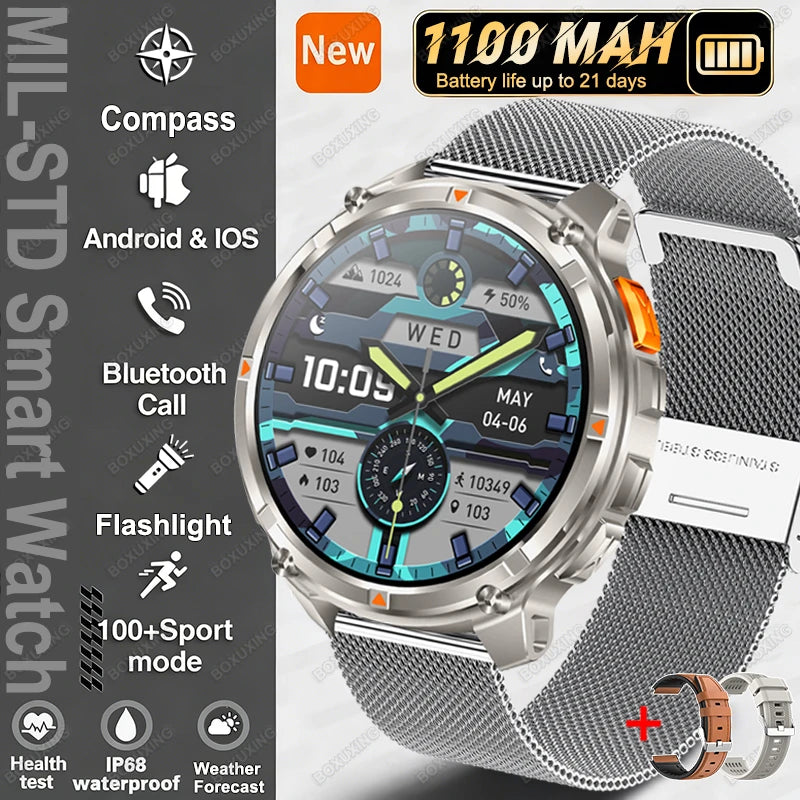 Silver Mesh Belt Color Outdoor Smart Watch with GPS – 21-Day Battery & Calls