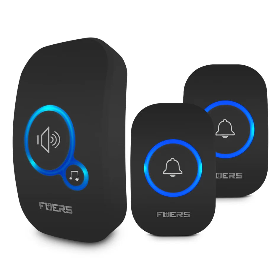 Black KIT2 Color Wireless Doorbell Chime – Waterproof, 32 Melodies & Alarm
