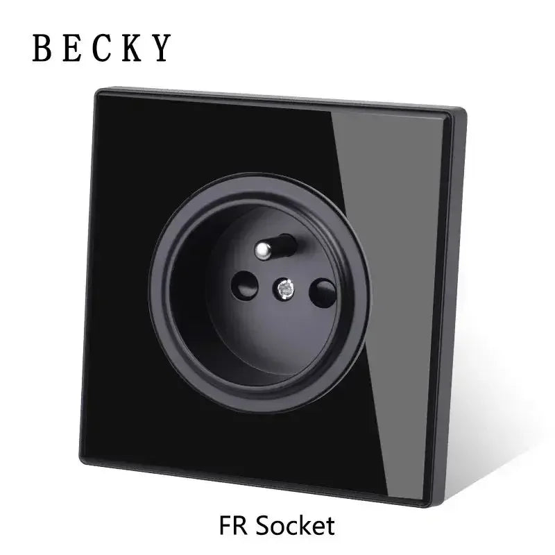 FR Socket - Black Color Retro Glass Panel Toggle Light Switch with LED Indicator